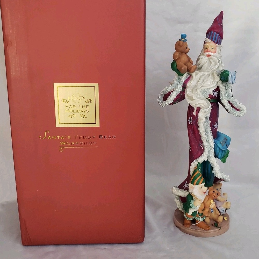 Lenox Santa's Teddy Bear Workshop Pencil Santa Figurine Christmas 2009 EUC Box